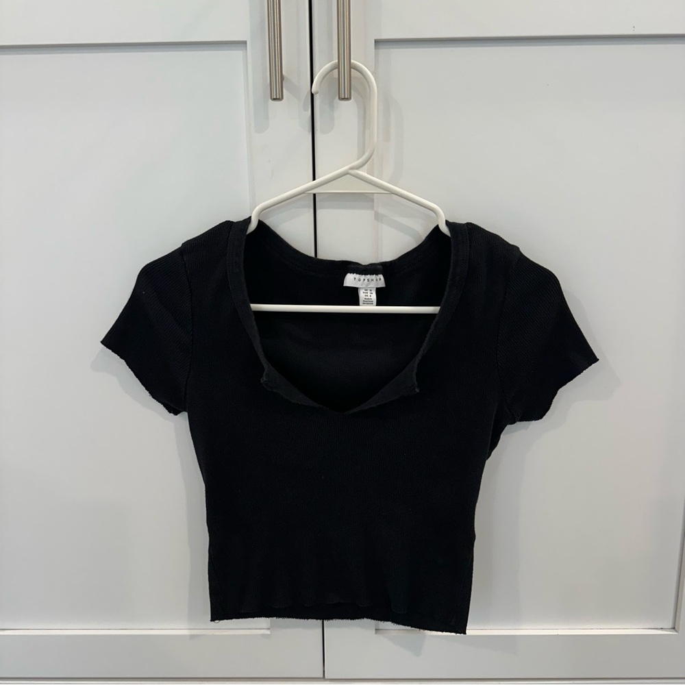 Topshop Black Fitted Crop T-Shirt